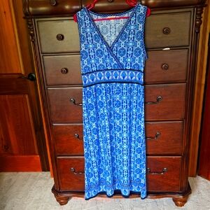 Max Studio V-Neck Blue and White Maxi Dress